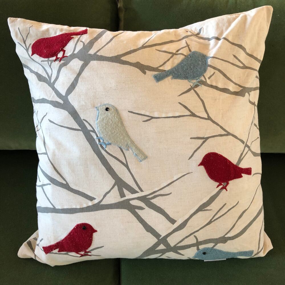 Devi Designs 20" Feather‎ Throw Pillow Felted Birds on Twigs